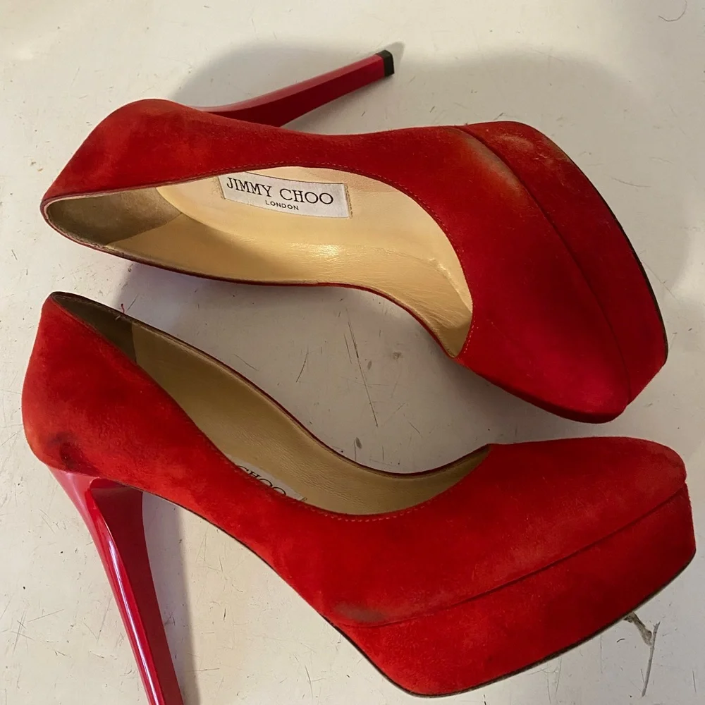 Jimmy Choo Red Pumps 👠, still have tons of life. Fair condition, Sz 36 1/2 - Picture 8 of 8